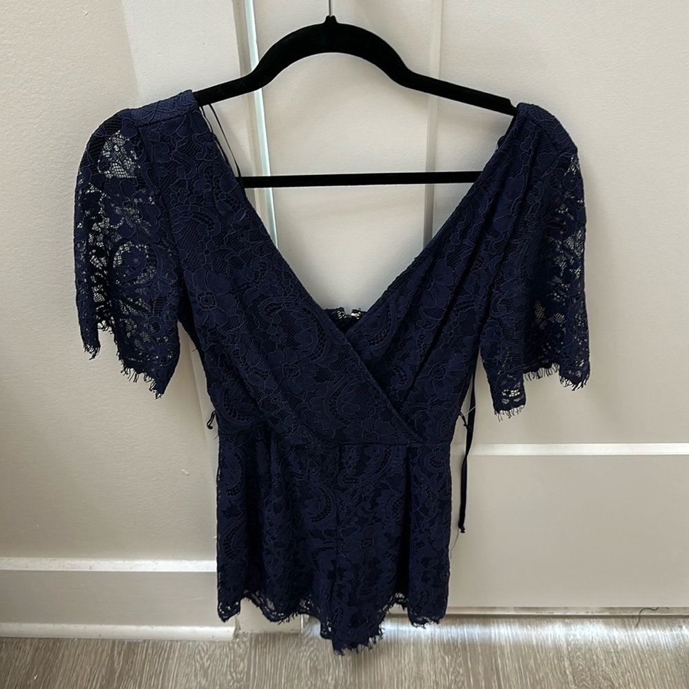 Blue rain lace navy romper